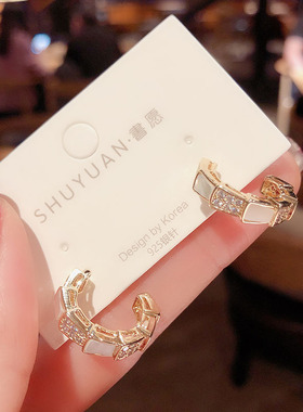 贝壳法式风高级感925银针耳圈