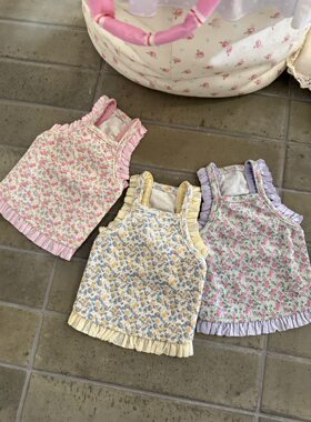 现货Bee复古碎花小吊带宠物夏天裙子小型犬狗衣服马尔济斯约克夏