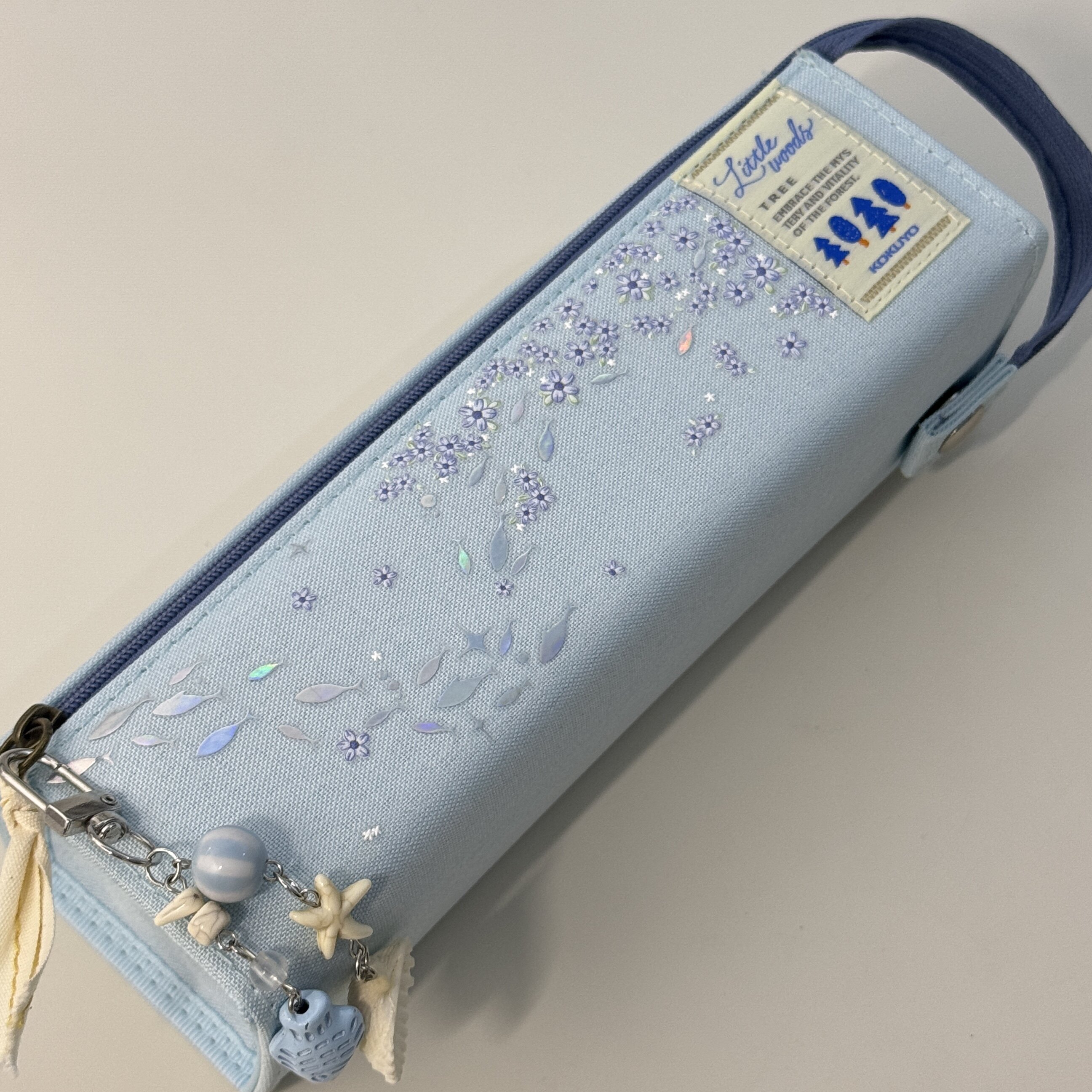 日本KOKUYO国誉笔袋冰蓝雪花小鱼学生用大容量对开文具袋学生用
