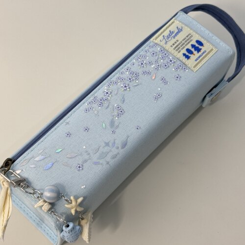 日本KOKUYO国誉笔袋冰蓝雪花小鱼学生用大容量对开文具袋学生用