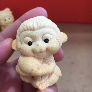 文玩竹雕木雕龙血金丝竹实心的竹子雕刻猴生肖报桃祝寿摆件手把