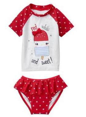 美国正品 Gymboree金宝贝 女童雪糕防晒UPF50+分体泳衣 现货5T