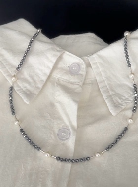 Luma Deer天然淡水珠太赫兹石个性甜酷气质项链 s925 银