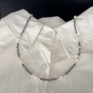 Luma Deer天然淡水珠太赫兹石个性甜酷气质项链 s925 银