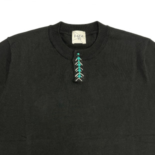 PAGE10自主手缝绿松石人字纹纯棉微宽松亨利领针织T恤男女同款