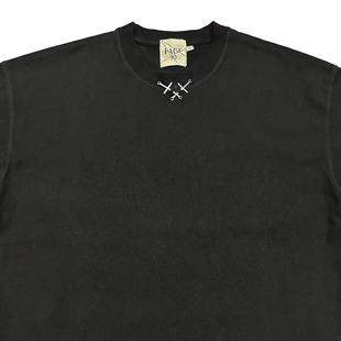 PAGE10手工缝制金属十字交叉穿插简约重磅轻洗水短款 T恤 宽松短袖