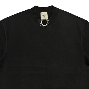 PAGE10剪口马蹄形手缝白松石包边线迹小高领重磅宽松纯棉短袖 T恤