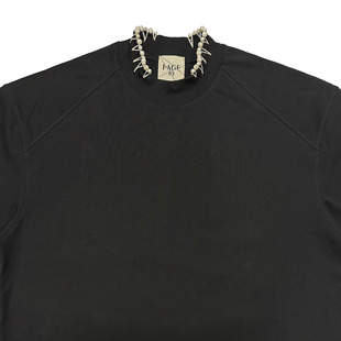 PAGE10手工缝制三角形线迹白松石精密重磅小高领宽松纯棉短袖 T恤