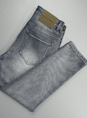 高品质四面弹“九分牛仔裤男士灰色新款韩版潮流风水洗修身小脚裤
