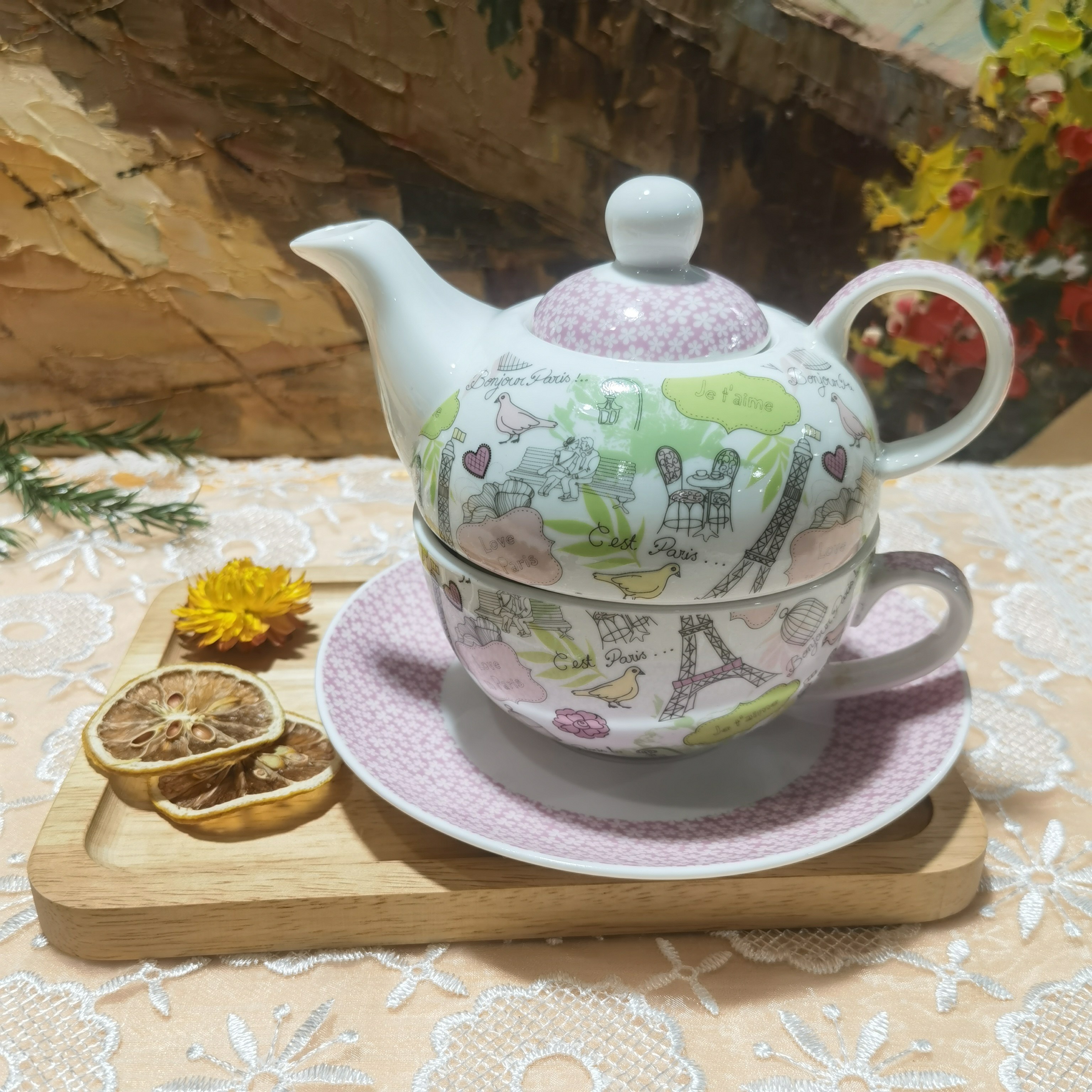 英式一壶一杯韩式子母壶创意一人饮茶壶茶具套装 陶瓷花茶壶茶杯