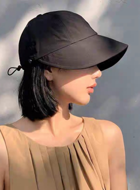 假发一体帽子渔夫帽女夏季薄款遮阳防晒帽显脸小卷边盆帽假发帽
