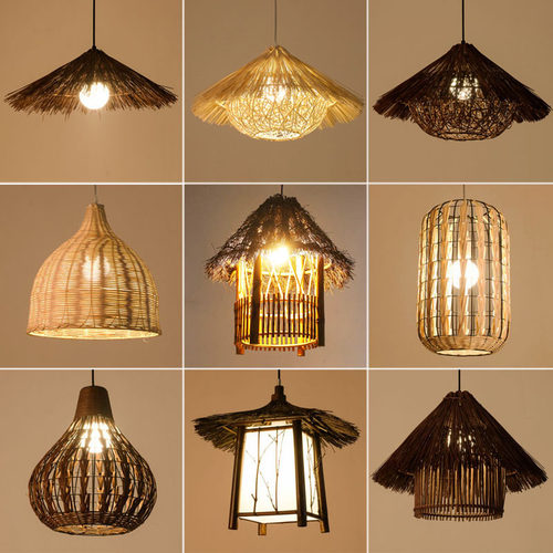 创意草帽吊灯火锅店灯笼藤艺灯