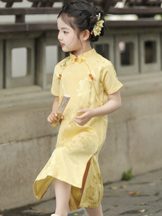 儿童旗袍黄色气质连衣裙洋气公主裙女童唐装连衣裙夏季薄款新中式