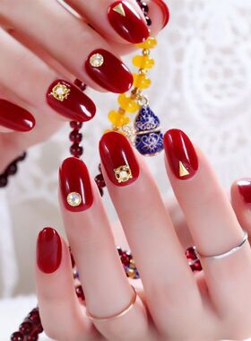 美甲穿戴甲新款红色甲片高级气质新娘美甲贴片显白指甲贴假指甲贴