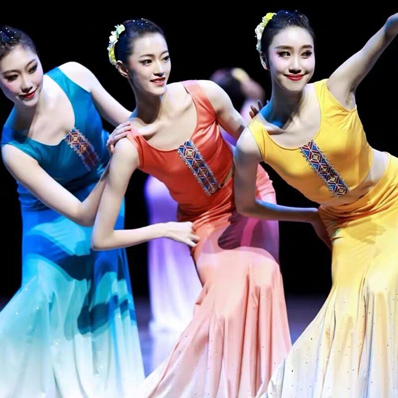 2025新款成人儿童傣族舞蹈服装演出服女艺考服云之南孔雀舞包臀