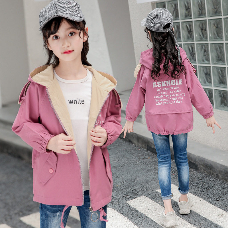 断码清仓女童2021春款全棉外套中大童夹克衫学生韩版印花连帽上衣