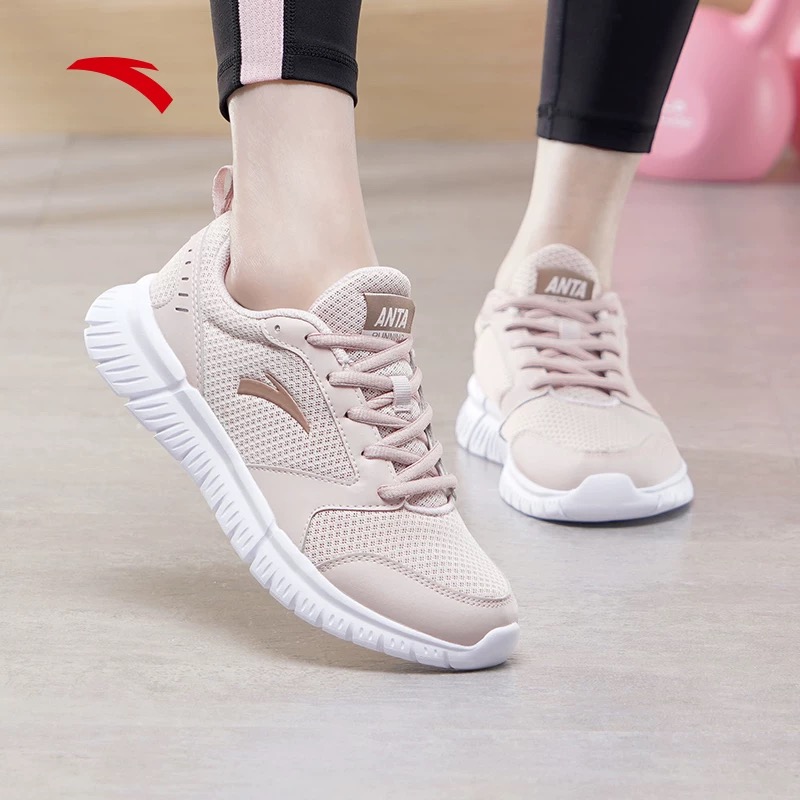安踏粉色运动鞋女士减震跑步鞋