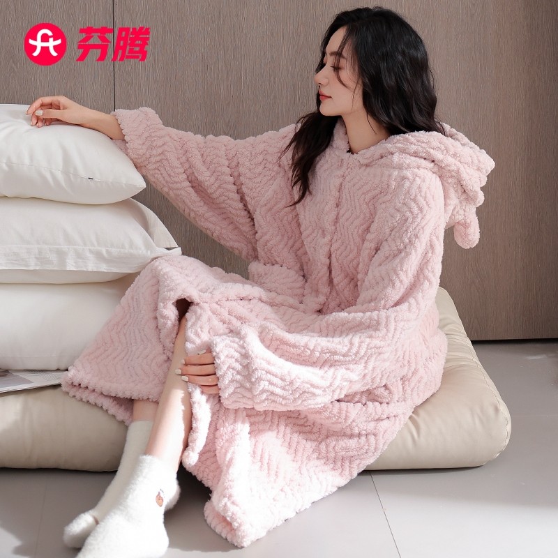 芬腾女士睡袍珊瑚绒秋冬加厚连帽睡衣女款法兰绒可外穿家居服浴袍,女士内衣/男士内衣/家居服,睡袍/浴袍,淘宝优惠券,粉丝福利购,淘宝优惠卷
