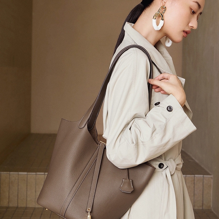 特大号菜篮子包TC头层牛皮简约大容量手提水桶包气质级妈妈包单肩