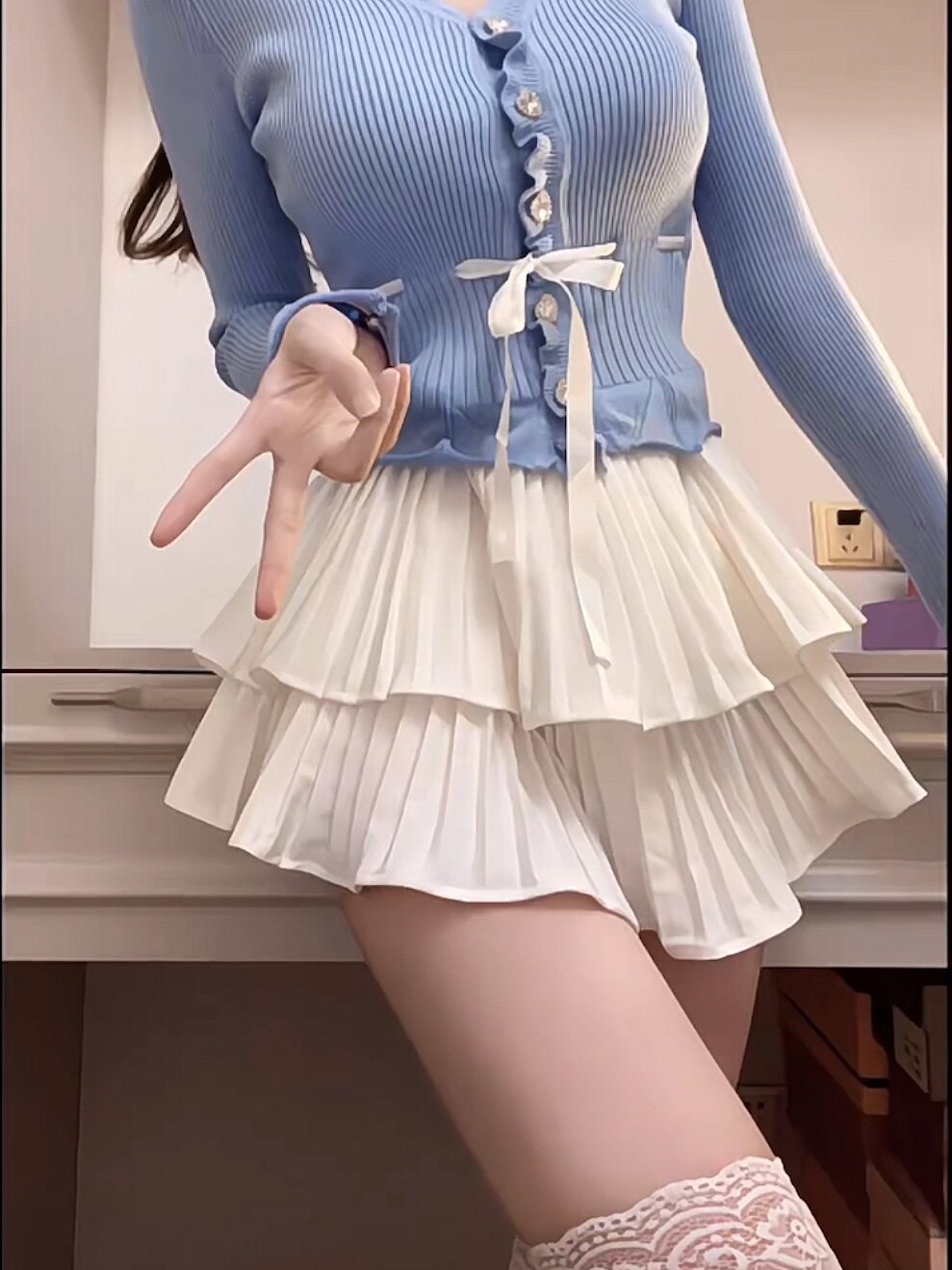 双层蛋糕百褶半身裙女夏季高腰显瘦芭蕾短裙a字荷叶边蓬蓬伞裙子