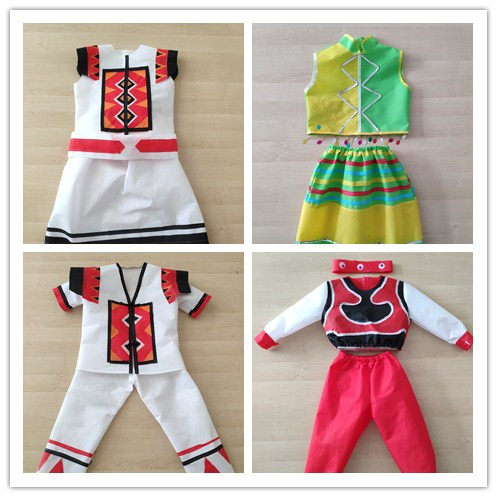 环保少数民族衣服佤族傣族瑶族幼儿园走秀手工自制亲子环保服装