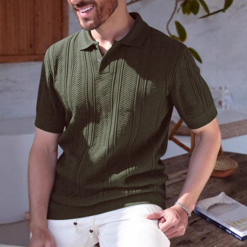 Texture Knitted Texture Men's Casual Solid Color Polo Shirt