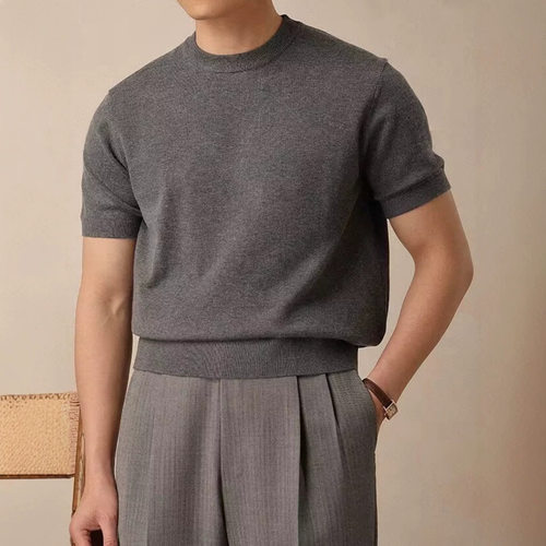 Summer T-shirt Men's Korean Knitted Solid Color Casual Top