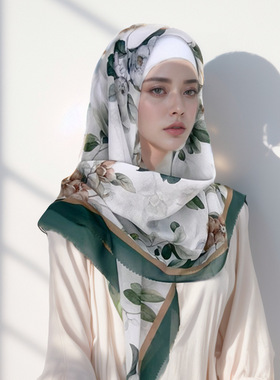 elegant stain printed 110*110cm kerchief lady soft handscarf