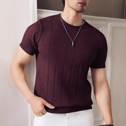 Men's Knitted T-shirt Short Sleeve Summer Casual Trendy Top