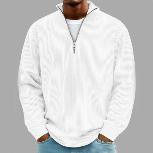 Autumn casual stand up collar zipper corduroy men polo shirt