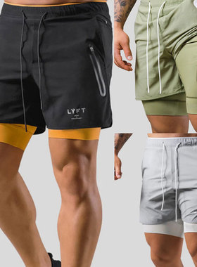 Design pockets zipper 2 in 1 shorts men gym sport bottoms