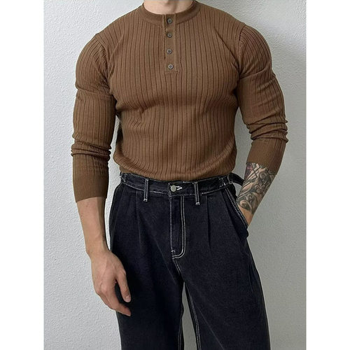 Autumn long sleeved Henry collar men simple knitted sweater