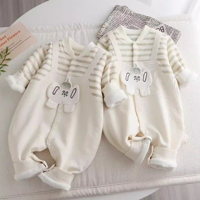 晨晓婴儿夹棉连体衣80克秋冬保暖家居棉服哈衣爬服宝宝衣服a类