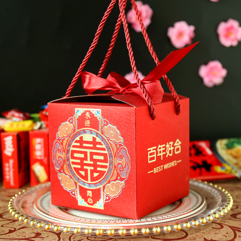 抖音2024新款结婚喜糖盒子婚礼创意糖果袋包装纸盒空盒中国风定制
