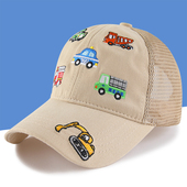 男宝宝夏季 儿童帽子网眼男童男孩小汽车太阳帽薄鸭舌帽遮阳帽 新款