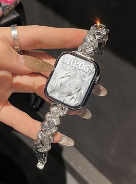 麦穗金属镶钻手镯表带适用苹果s10se45678小米9pro手环8红米5腕带