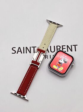 适用华为fit43手环11pro表带9荔枝纹H磁吸扣真皮细款荣耀5红小米8