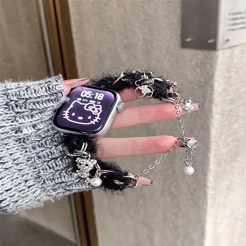 可爱卡通小熊抽绳手链适用苹果手表s10秋冬款小米9/8watch456红米
