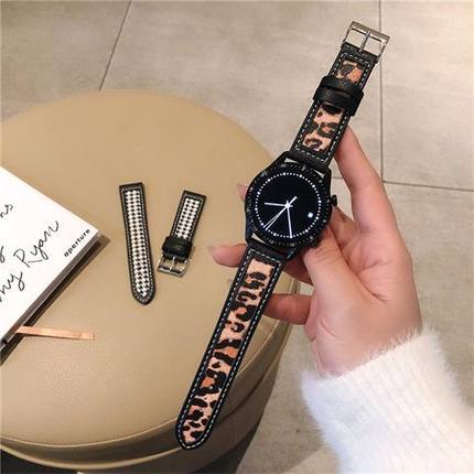 豹纹高颜值适用OPPOwatch3pro手表带se真皮质帆布2代男女通用4Pro