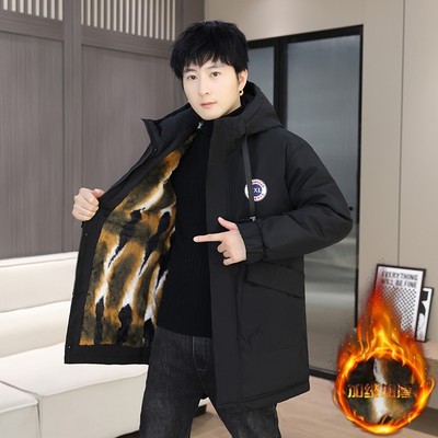 男士派克服中长款潮连帽加厚保暖