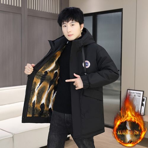 男士派克服中长款潮连帽加厚保暖