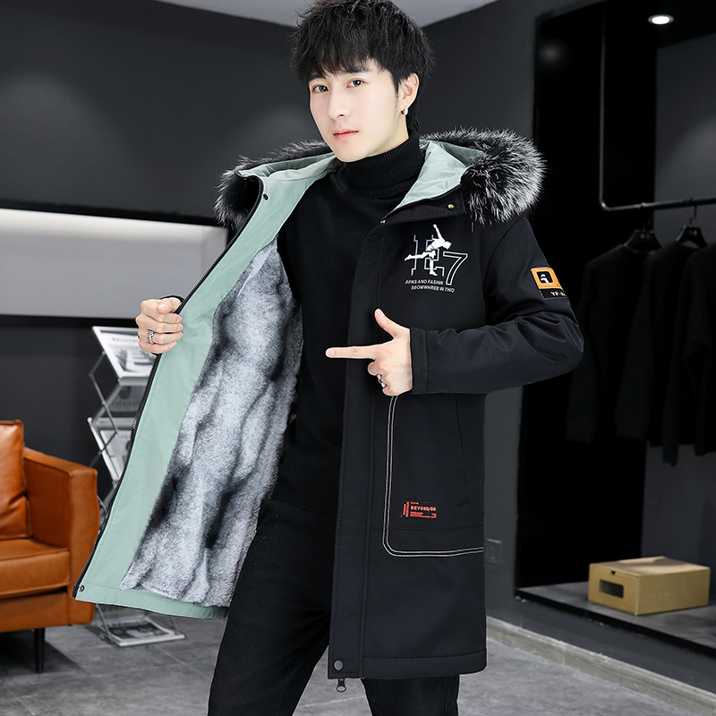 男士派克服中长款潮连帽加厚保暖
