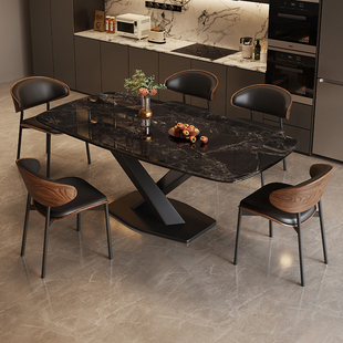 意式轻奢大理石餐桌长方形超晶石餐桌椅组合小户型高端家用吃饭桌