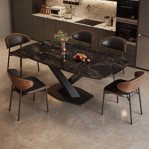 意式轻奢大理石餐桌长方形超晶石餐桌椅组合小户型高端家用吃饭桌