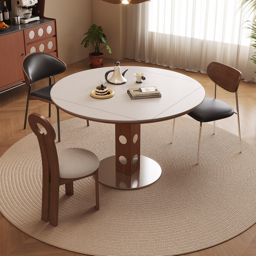 包豪斯伯格伸缩餐桌小户型家用高端方圆两用四折叠岩板餐桌椅组合