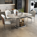 意式 轻奢天然大理石伸缩折叠方圆两用餐桌小户型可储物微晶石桌椅