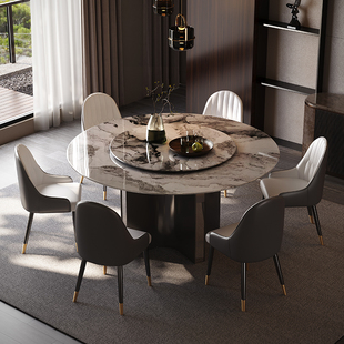 现代简约意式轻奢大理石餐桌大小户型超晶石圆餐桌餐厅饭桌椅组合