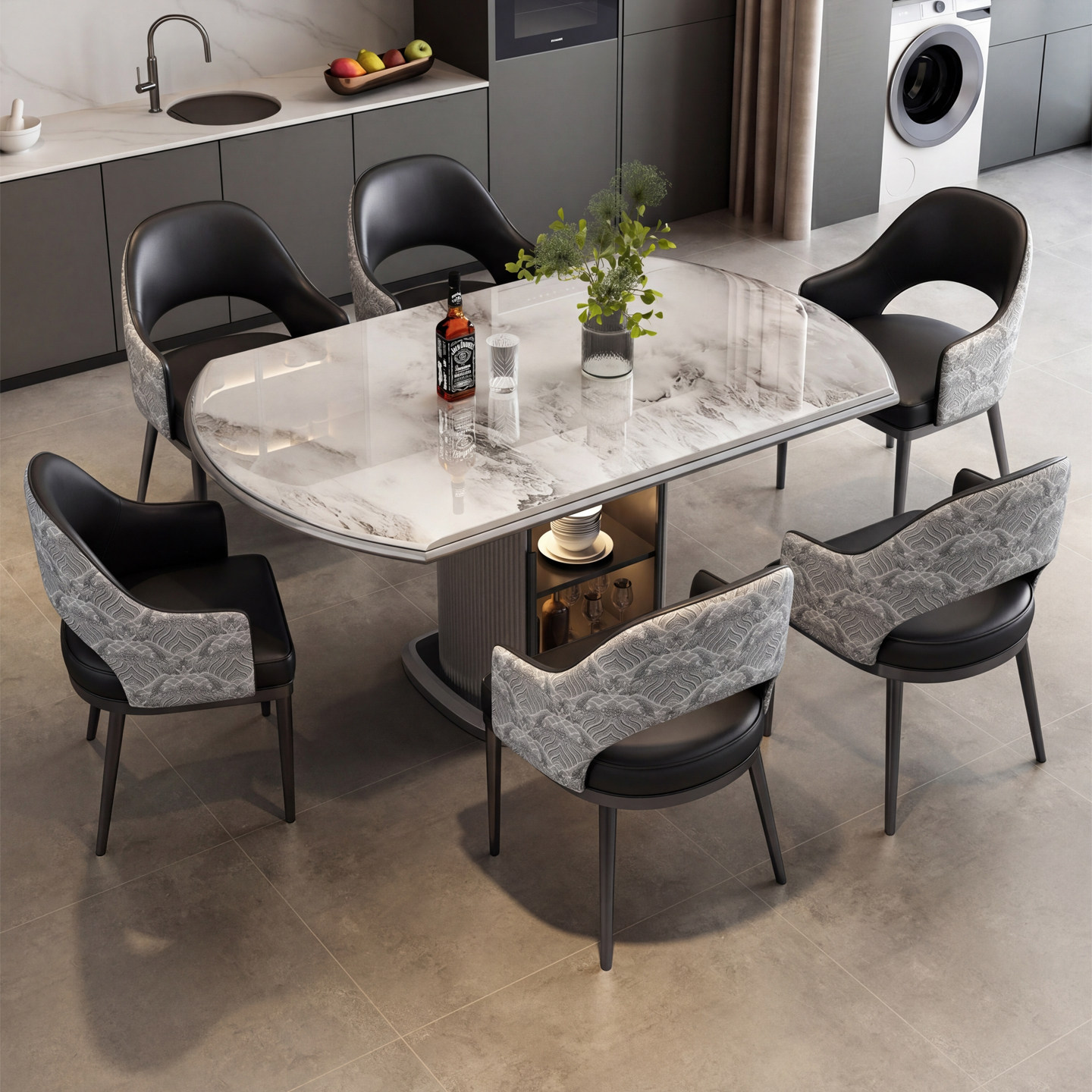 天然大理石伸缩折叠方圆两用餐桌意式轻奢小户型可储物微晶石桌椅