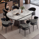 天然大理石可伸缩方圆俩用餐桌椅组合微晶石意式 轻奢小户型可折叠