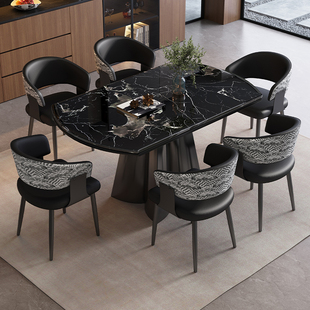 天然大理石可伸缩方圆俩用餐桌椅组合意式轻奢小户型可折叠微晶石